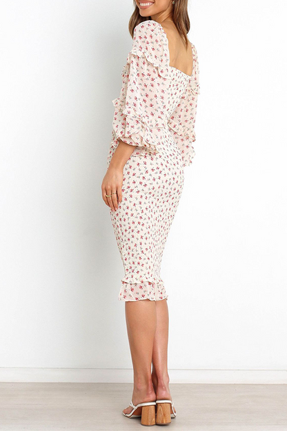 Flounce Square Collar Pencil Skirt Dresses