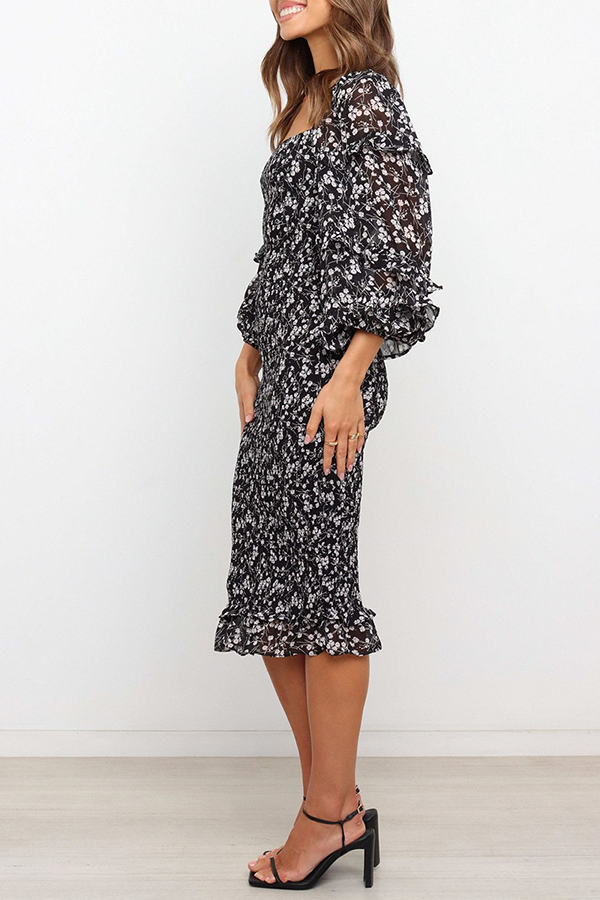 Flounce Square Collar Pencil Skirt Dresses