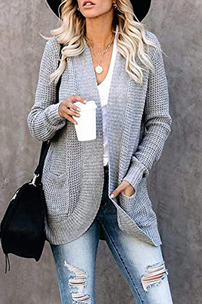 Split Joint Pocket V Neck Tops Sweater