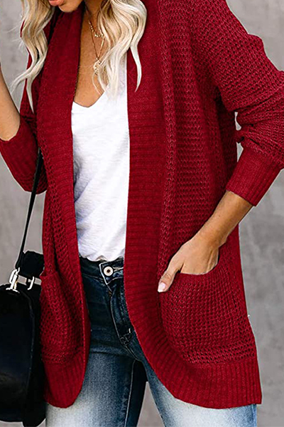 Split Joint Pocket V Neck Tops Sweater