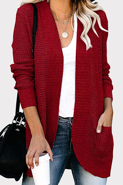 Split Joint Pocket V Neck Tops Sweater