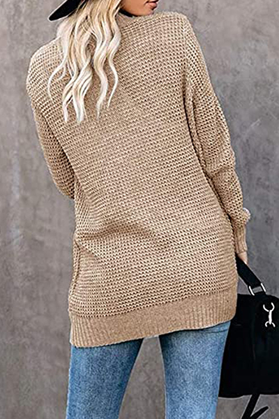 Split Joint Pocket V Neck Tops Sweater