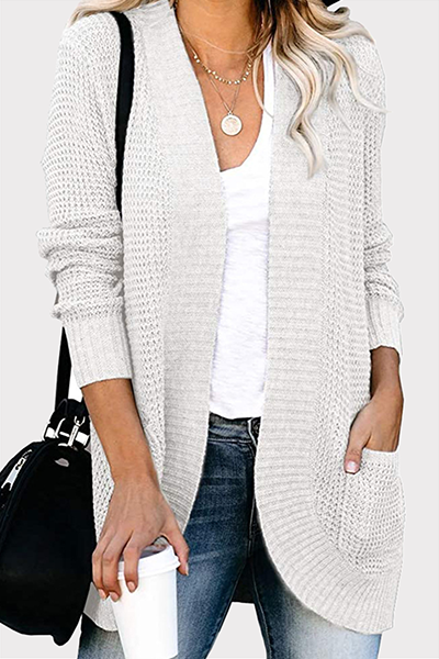 Split Joint Pocket V Neck Tops Sweater
