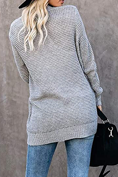 Split Joint Pocket V Neck Tops Sweater