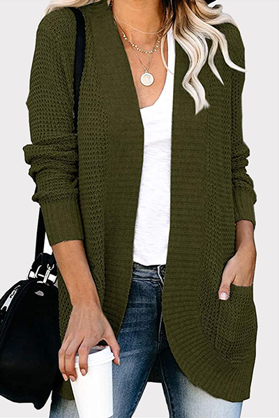Split Joint Pocket V Neck Tops Sweater