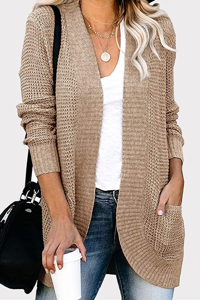 Split Joint Pocket V Neck Tops Sweater
