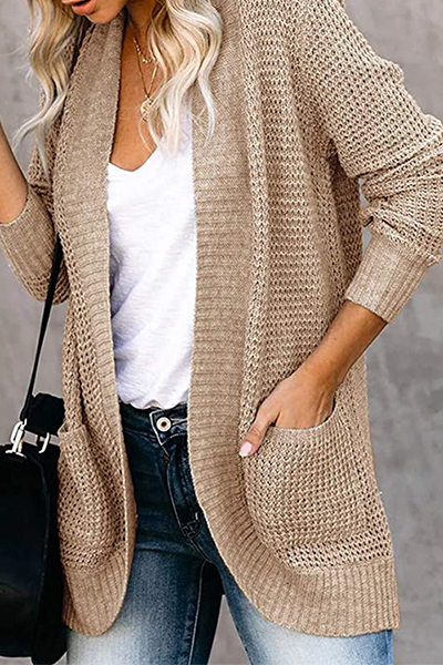 Split Joint Pocket V Neck Tops Sweater