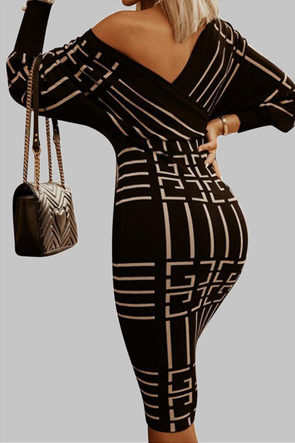 Print Patchwork V Neck Pencil Skirt Dresses(3 Colors)