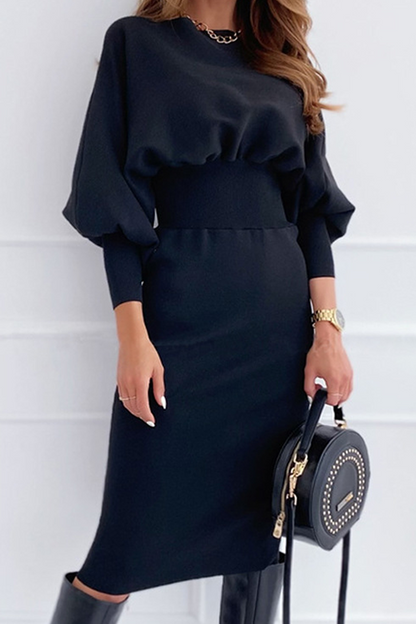 Patchwork Fold O Neck Pencil Skirt Dresses