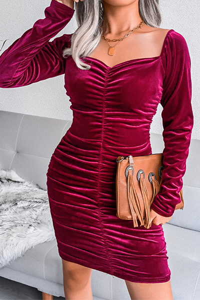 Patchwork Fold Square Collar Pencil Skirt Dresses