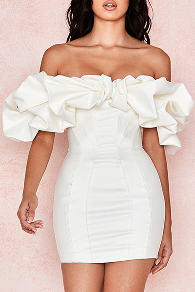 Patchwork Flounce Off the Shoulder Wrapped Skirt Dresses
