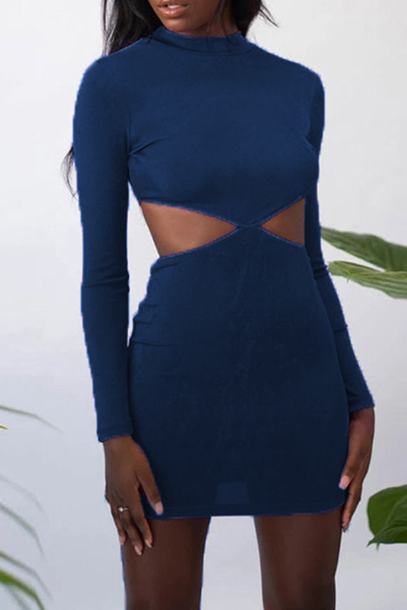 Hollowed Out Half a Turtleneck Pencil Skirt Dresses(8 Colors)
