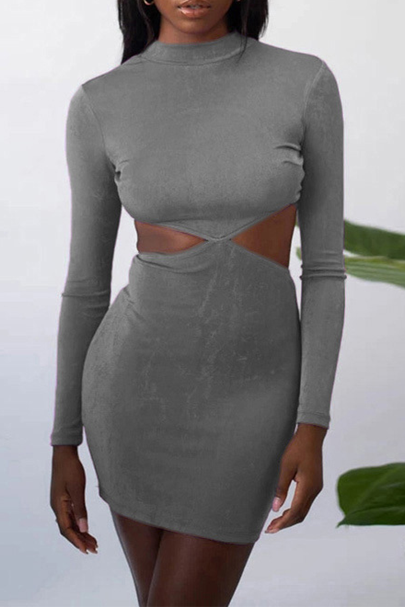 Hollowed Out Half a Turtleneck Pencil Skirt Dresses(8 Colors)