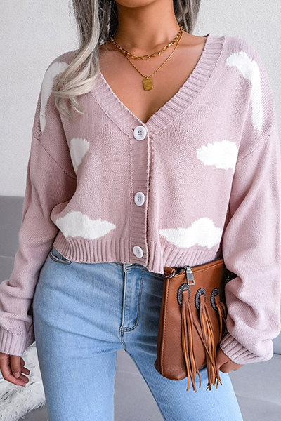 Patchwork Buckle Contrast V Neck Tops Sweater