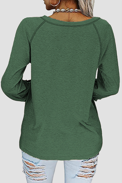 Lace Patchwork V Neck T-shirts(6 Colors)