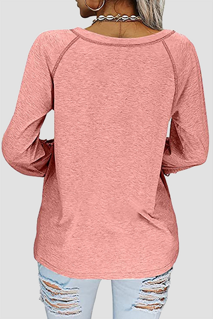 Lace Patchwork V Neck T-shirts(6 Colors)