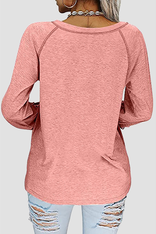 Lace Patchwork V Neck T-shirts(6 Colors)