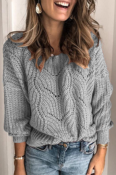 Hollowed Out Patchwork O Neck Sweaters(5 Colors)