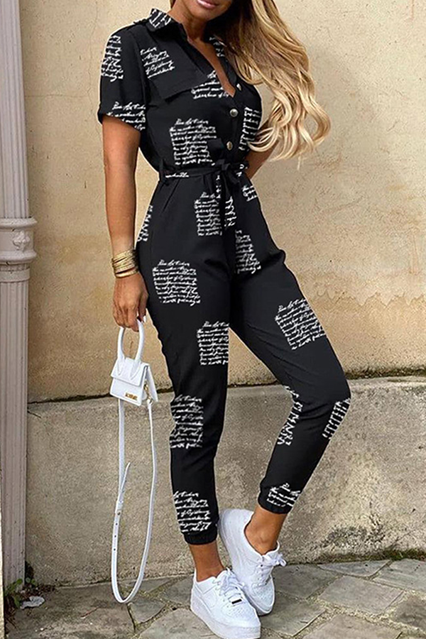 Buckle With Belt Turndown Collar Jumpsuits(12 Colors)