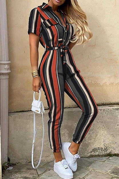 Buckle With Belt Turndown Collar Jumpsuits(12 Colors)