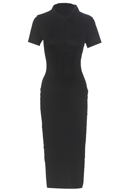 Street Frenulum Backless Slit Turndown Collar Wrapped Skirt Dresses