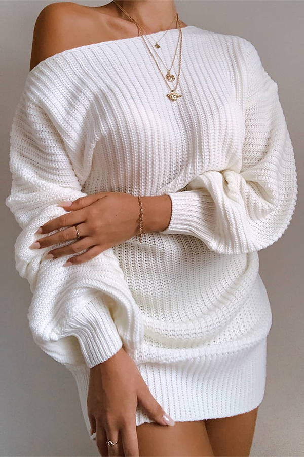Patchwork Off the Shoulder Tops Sweater