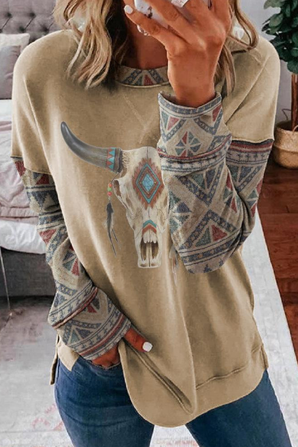 Print Patchwork Basic O Neck Hoodies