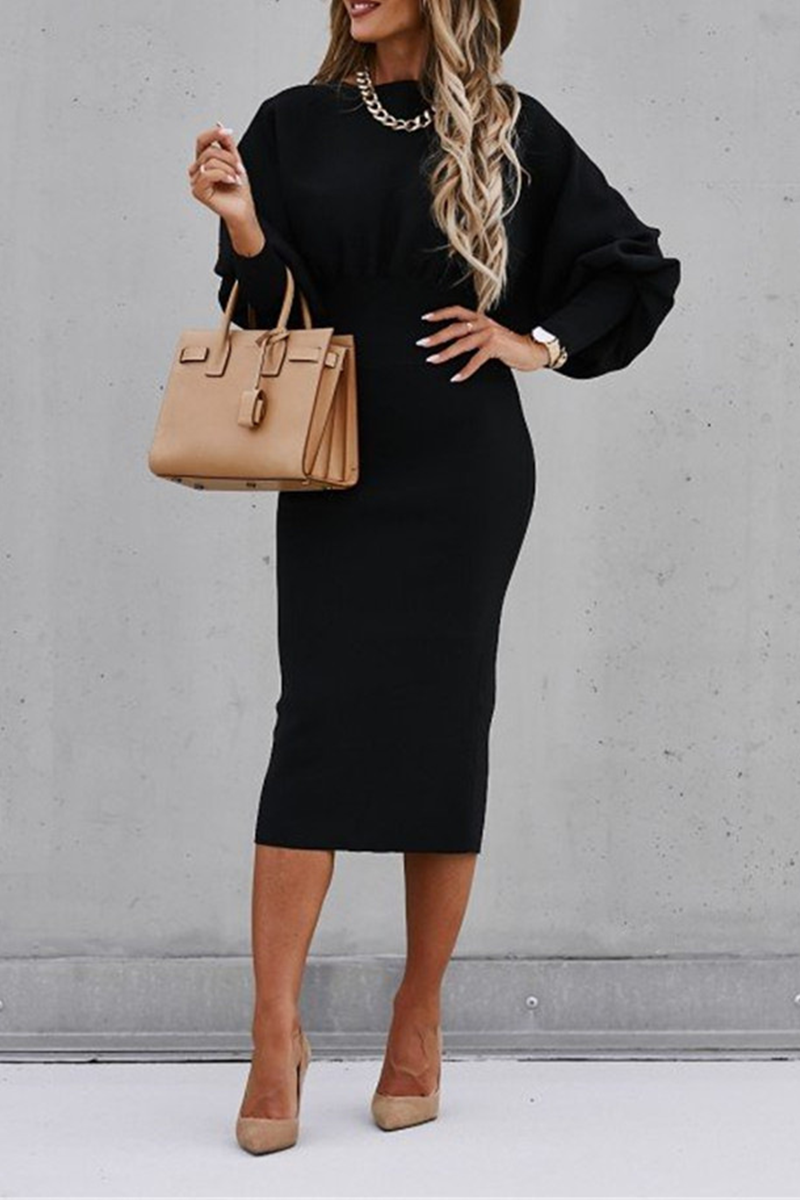 Patchwork Fold O Neck Waist Skirt Dresses