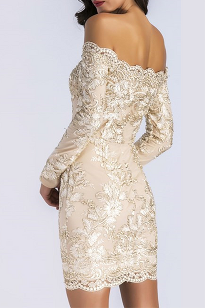 Patchwork Lace Embroidered Off the Shoulder Pencil Skirt Dresses