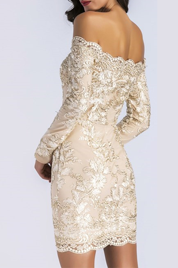 Patchwork Lace Embroidered Off the Shoulder Pencil Skirt Dresses