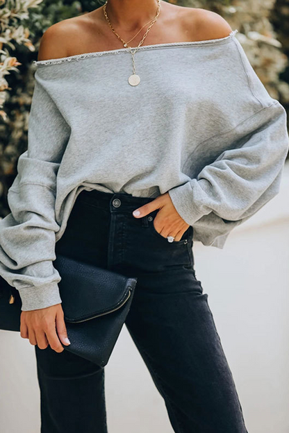 Patchwork Fold Off the Shoulder Hoodies