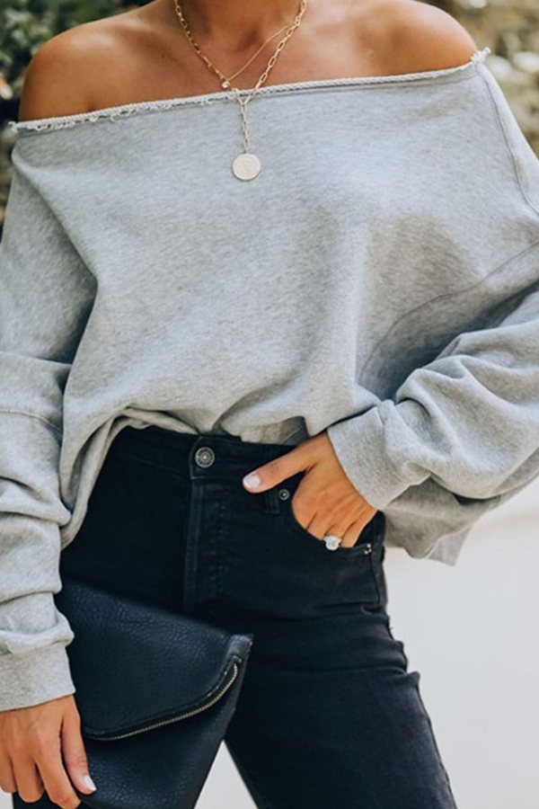 Patchwork Fold Off the Shoulder Hoodies