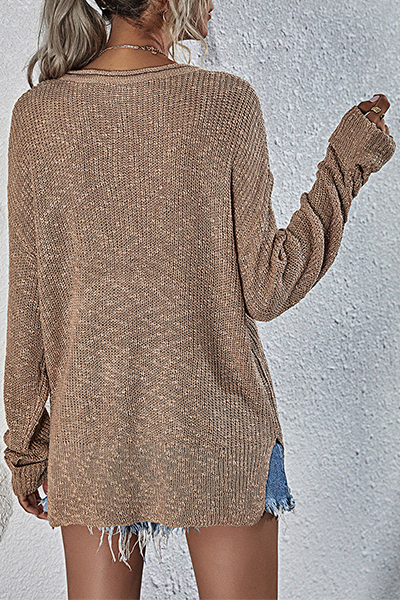 Draw String Basic V Neck Tops Sweater
