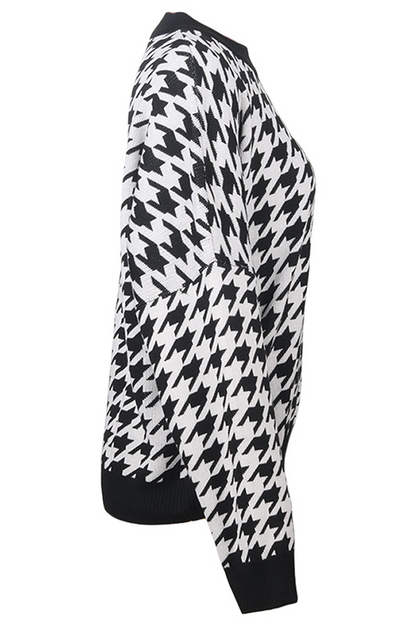 Street Geometric Patchwork Contrast O Neck Sweater(3 Colors)