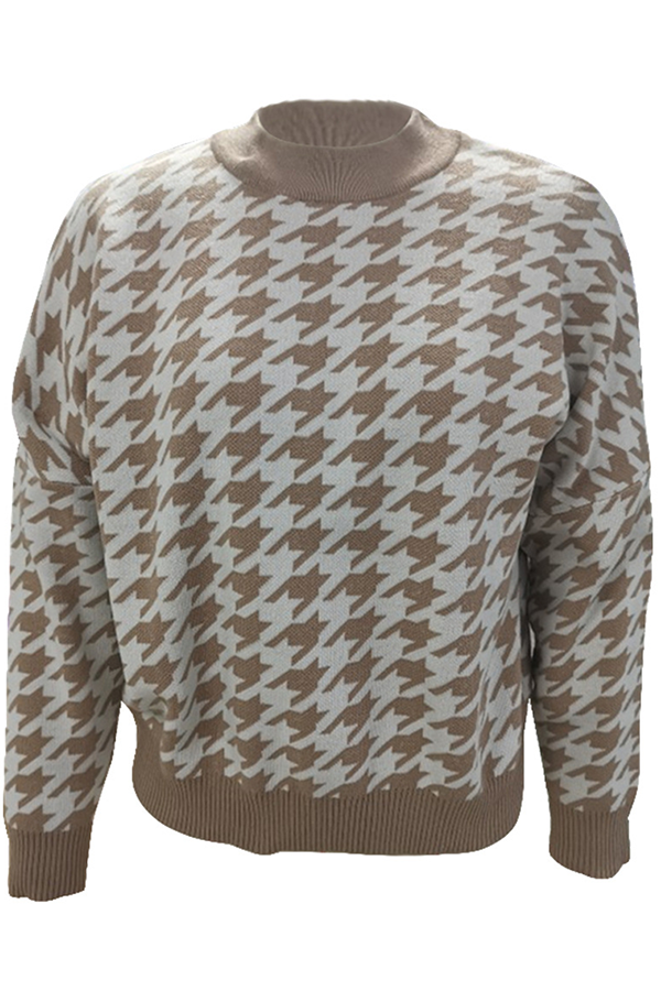 Street Geometric Patchwork Contrast O Neck Sweater(3 Colors)