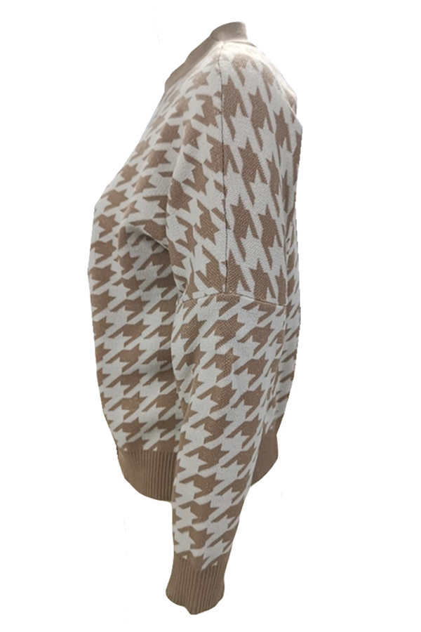 Street Geometric Patchwork Contrast O Neck Sweater(3 Colors)