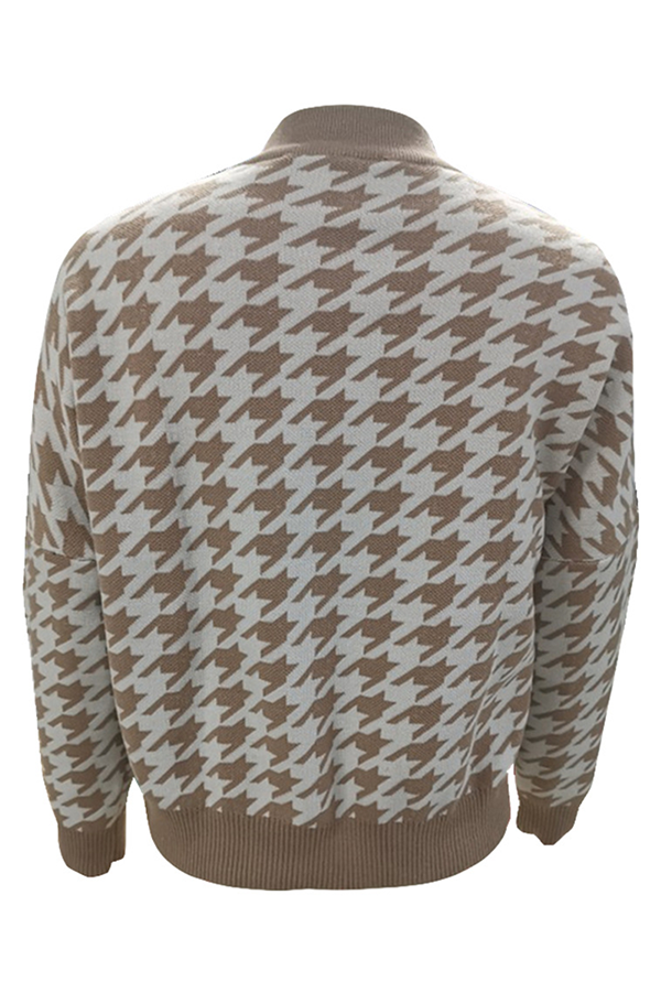 Street Geometric Patchwork Contrast O Neck Sweater(3 Colors)