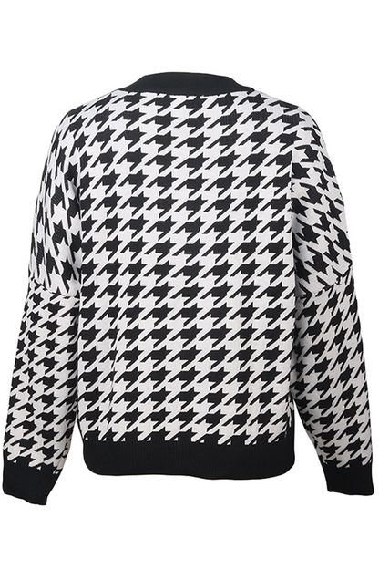 Street Geometric Patchwork Contrast O Neck Sweater(3 Colors)