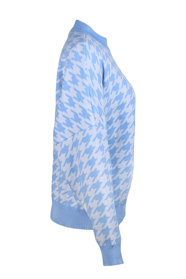 Street Geometric Patchwork Contrast O Neck Sweater(3 Colors)