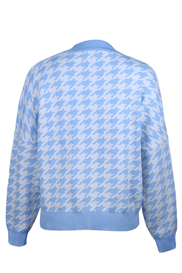 Street Geometric Patchwork Contrast O Neck Sweater(3 Colors)