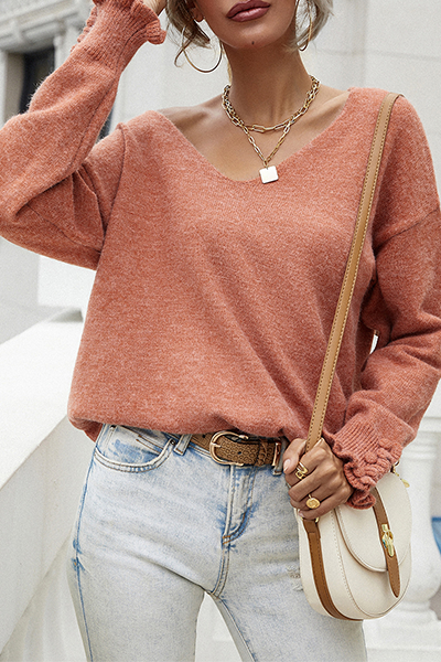 Buttons Stringy Selvedge V Neck Tops Sweater