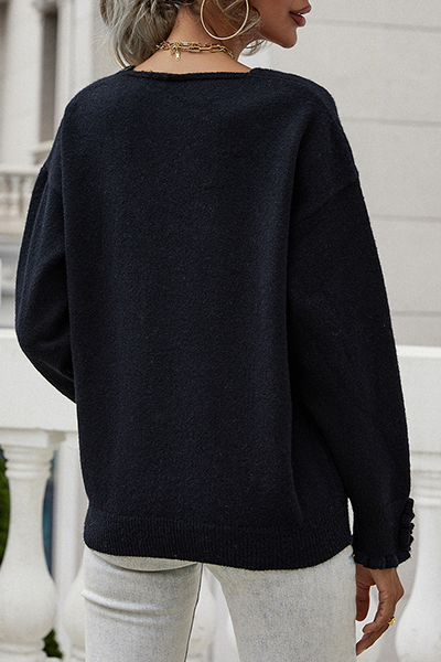 Buttons Stringy Selvedge V Neck Tops Sweater