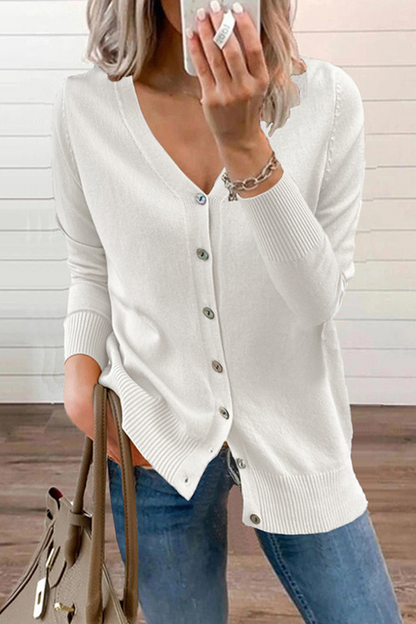 Patchwork Buckle V Neck Tops Sweater(12 Colors)