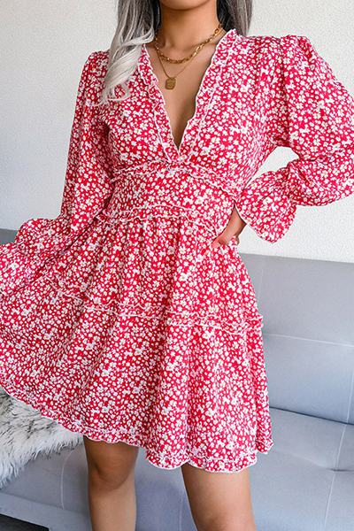 Patchwork Stringy Selvedge V Neck Waist Skirt Dresses