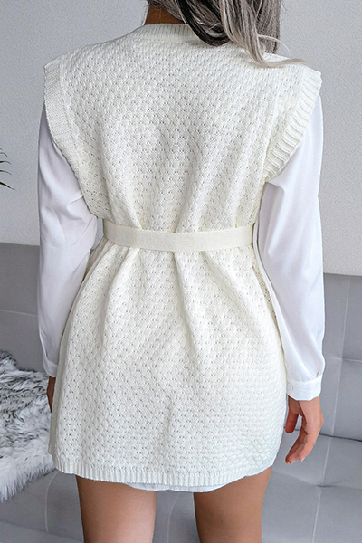 Slit With Belt O Neck Tops Sweater