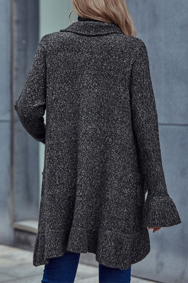 Patchwork Flounce Turndown Collar Outerwear Sweater