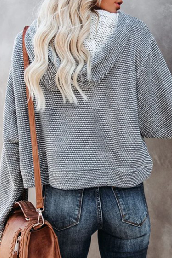Patchwork Draw String Contrast Hooded Collar Hoodies