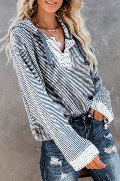 Patchwork Draw String Contrast Hooded Collar Hoodies