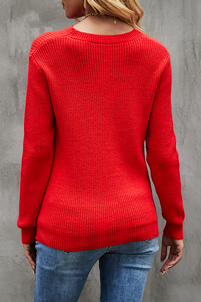 Patchwork Hollowed Out Contrast O Neck Tops Sweater