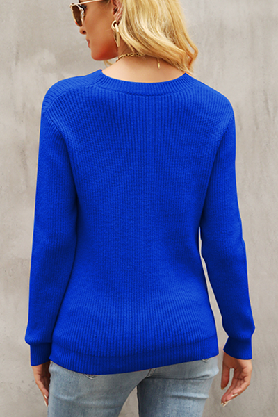 Patchwork Hollowed Out Contrast O Neck Tops Sweater